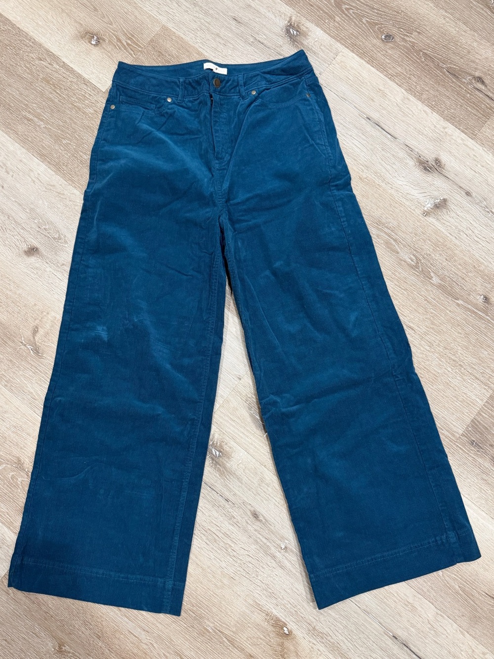 NWT Ann Mashburn Wide Leg Cropped 5 Pocket Pant in Teal Stretch Cord Size 28